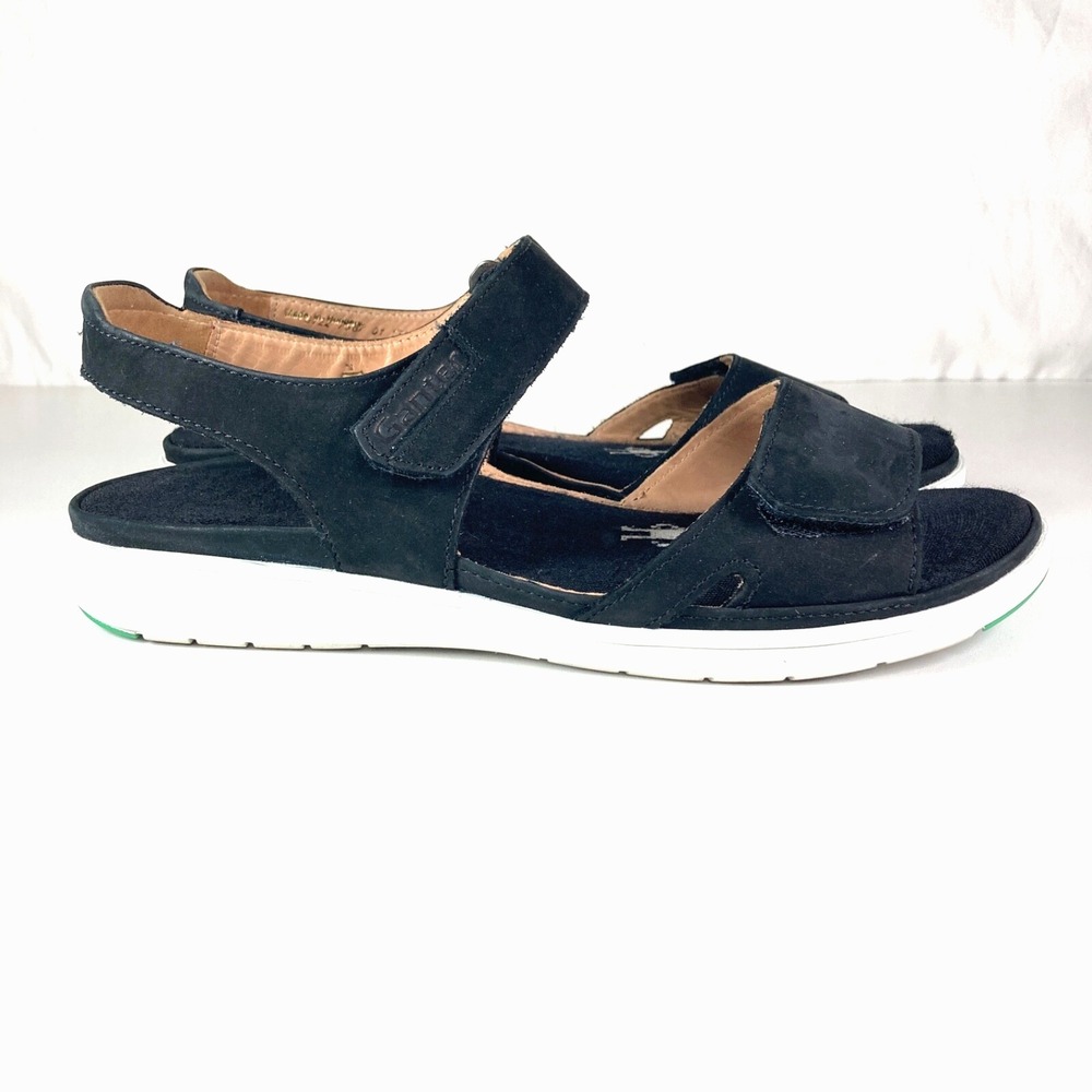 Ganter Nubuck Suede Hook Loop Open Toe Comfort Shoe Sandal Womens 10.5 Black